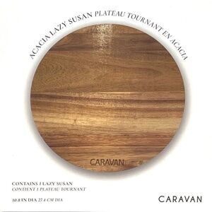 New Caravan Round Lazy Susan Spinning Turntable Serving Tray Acacia Wood 10.8”